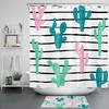 Black And White Cartoon Shower Curtain With Tropical Plant And Cactus Print