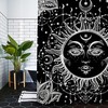 Black And White Celestial Body Mandala Shower Curtain With Burning Sun And Moon Design