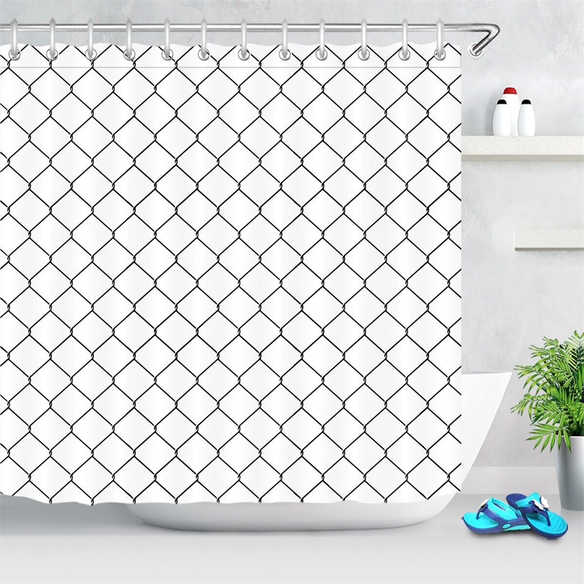 Black And White Checkered Geometric Pattern Shower Curtain For Bathroom Decor