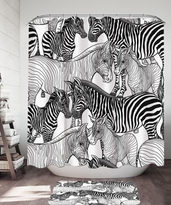 Black And White Dazzle Of Zebras Shower Curtain With Animal Prints - Waterproof Fabric
