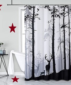 Black And White Deer Shower Curtain Featuring Wildlife Prints - Waterproof Fabric