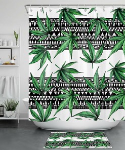 Black And White Geometric Marijuana Leaf Shower Curtain For Your Bathroom 