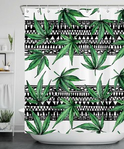 Black And White Geometric Marijuana Leaf Shower Curtain For Your Bathroom