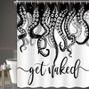 Black And White Lettered Octopus Waterproof Shower Curtain For Your Bathroom Decor