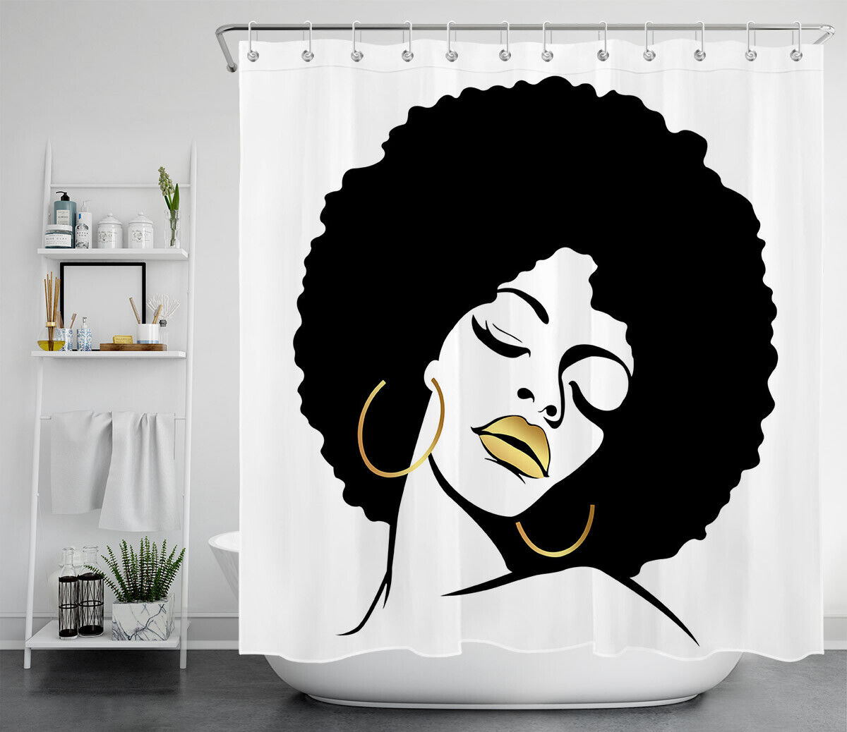 Black And White Makeup Shower Curtain - Bold And Colorful Bathroom Decor With Unique And Modern Print - Image 2