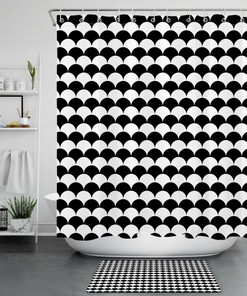 Black And White Mermaid Scales Shower Curtain Bathroom Accessory With An Abstract Ocean Design