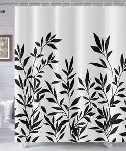 Black And White Modern Abstract Floral Shower Curtain For Bathroom 