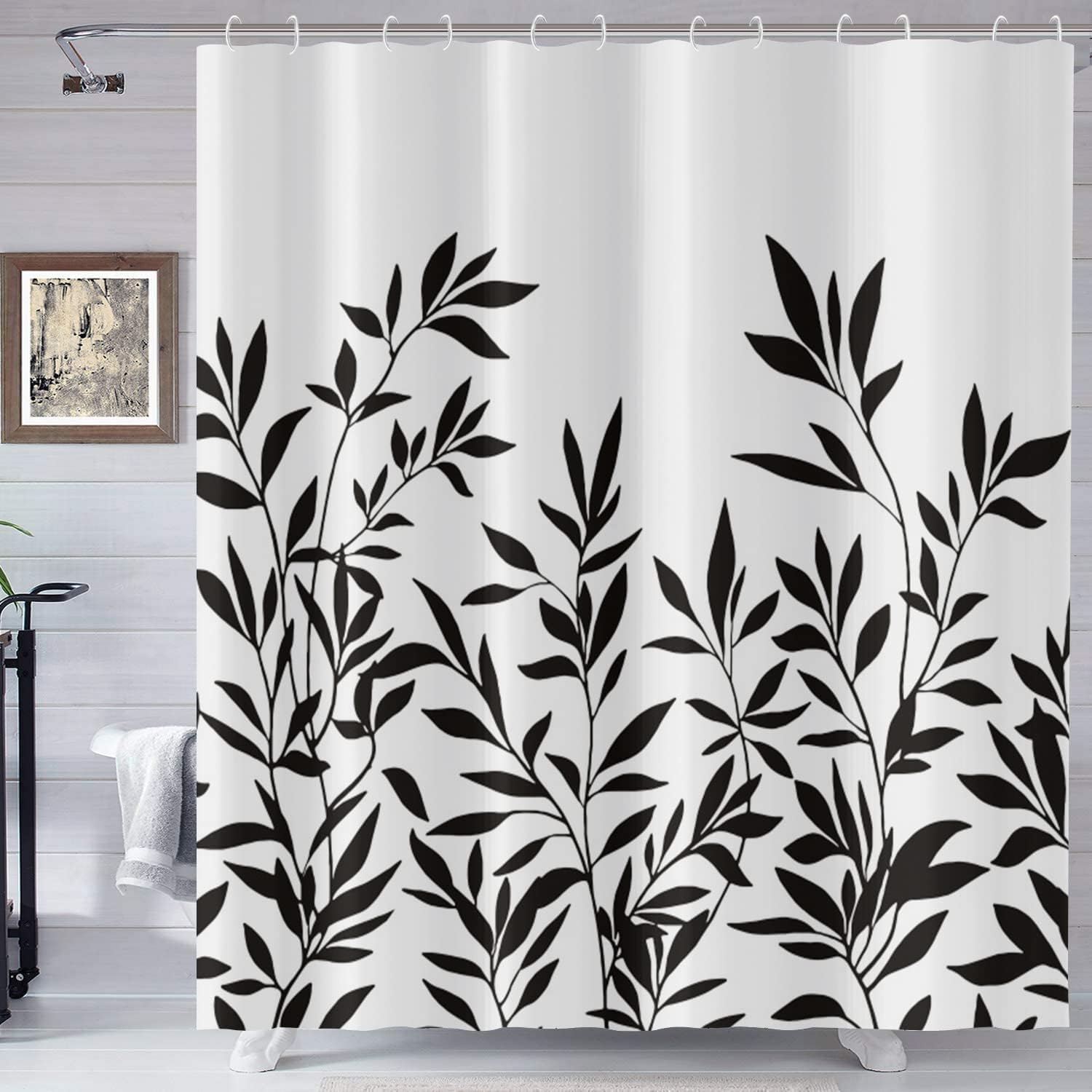 Black And White Modern Abstract Floral Shower Curtain For Bathroom