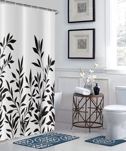 Black And White Modern Abstract Floral Shower Curtain For Bathroom