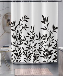 Black And White Modern Abstract Floral Shower Curtain For Bathroom