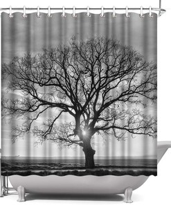 Black And White Nature Landscape Tree Shower Curtain For Bathroom,