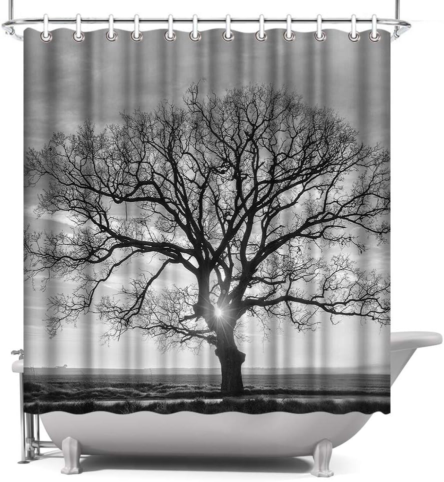 Black And White Nature Landscape Tree Shower Curtain For Bathroom,