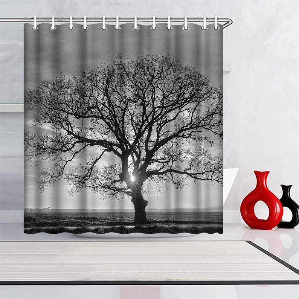 Black And White Nature Landscape Tree Shower Curtain For Bathroom, - Image 2