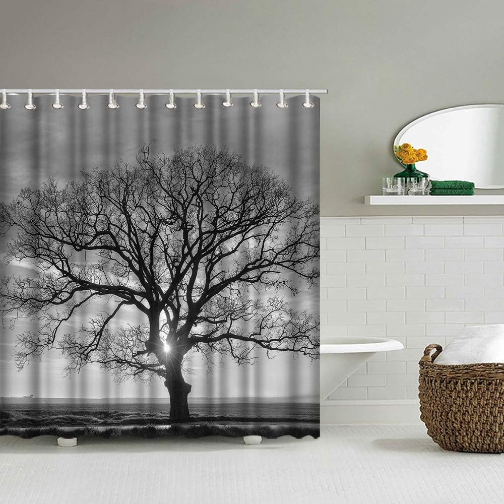 Black And White Nature Landscape Tree Shower Curtain For Bathroom, - Image 3