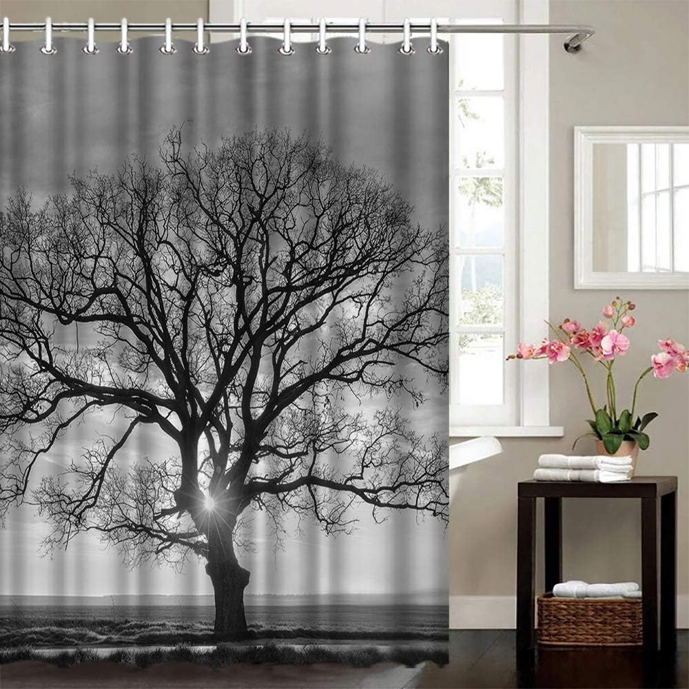 Black And White Nature Landscape Tree Shower Curtain For Bathroom, - Image 4