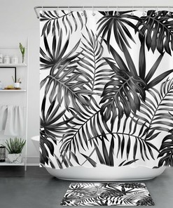 Black And White Palm Leaf Shower Curtain - Modern Bathroom Decor