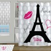 Black And White Paris Polka Dot Eiffel Tower Shower Curtain For A Romantic Bathroom