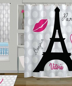 Black And White Paris Polka Dot Eiffel Tower Shower Curtain For A Romantic Bathroom