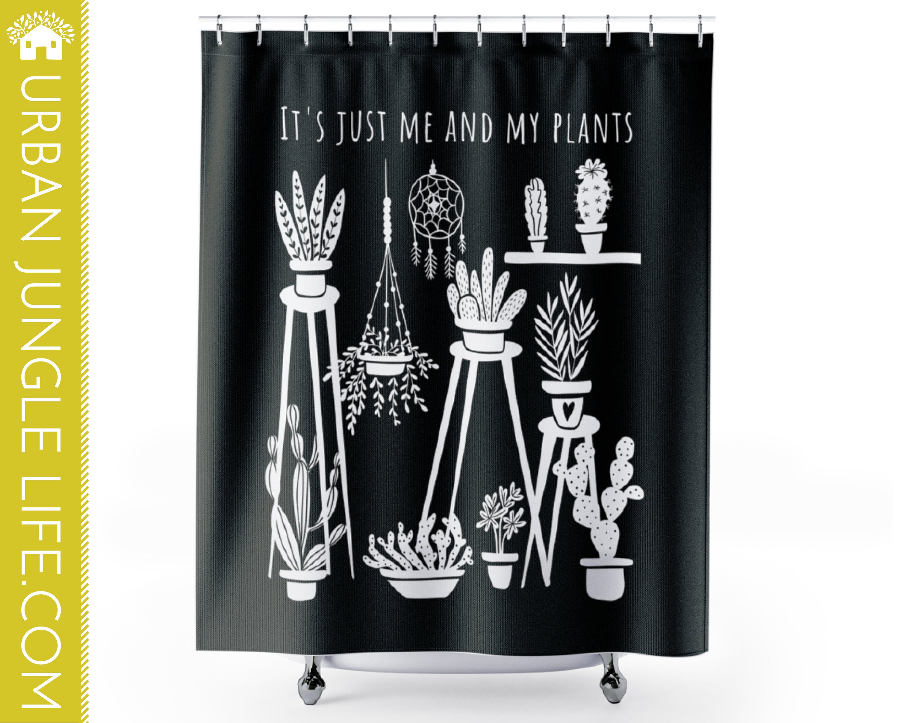 Black And White Plants Shower Curtain With Cacti And Urban Jungle Decor Prints - Plant Lover'S Gift