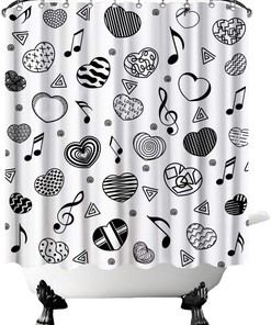 Black And White Shower Curtain Cute Love Heart Music Notes Simple Bathroom Decor