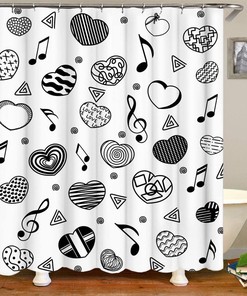 Black And White Shower Curtain Cute Love Heart Music Notes Simple Bathroom Decor