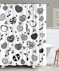 Black And White Shower Curtain Cute Love Heart Music Notes Simple Bathroom Decor