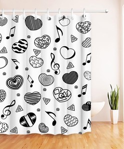 Black And White Shower Curtain Cute Love Heart Music Notes Simple Bathroom Decor
