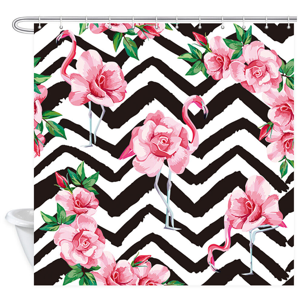 Black And White Watercolor Flamingo Waterproof Shower Curtain For A Chic And Modern Bathroom Look