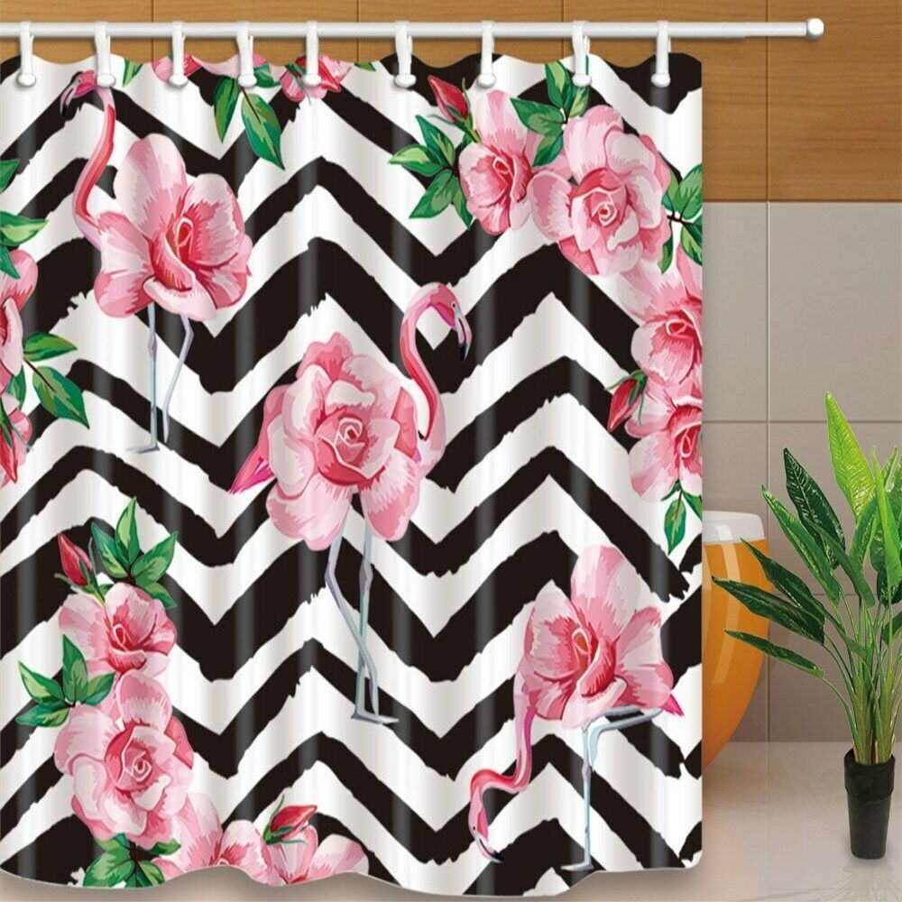 Black And White Watercolor Flamingo Waterproof Shower Curtain For A Chic And Modern Bathroom Look - Image 2