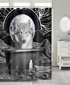 Black And White Wolf Print Shower Curtain For Bathroom Decor
