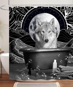 Black And White Wolf Print Shower Curtain For Bathroom Decor
