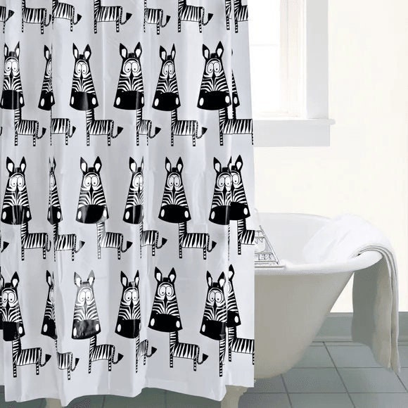 Black And White Zebra Print Shower Curtain For Bathroom Decor - Waterproof Fabric