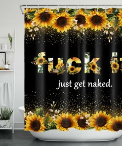 Black And Yellow Sunflower Print Shower Curtain For Cheerful Bathroom Decor