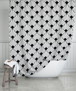 Black Art Deco Shower Curtain With Geometric Bath Curtain And Black And White Decor Prints - Bathroom Decor