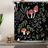 Black Background Mushroom Garden Shower Curtain - Green Wild Plant Leaf Botanical Herb Nature Bathroom Decor