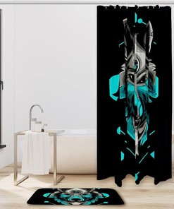 Black Background Wolf Head Shower Curtain with Animal Print for Bathroom Decor