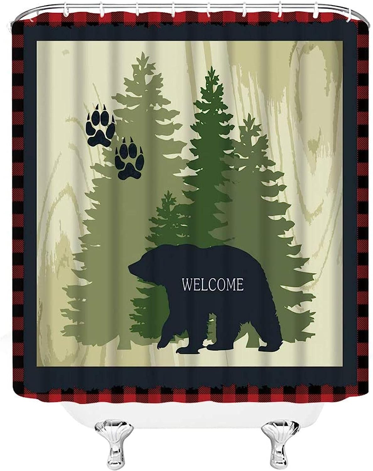 Black Bear Shower Curtain, Wildlife Animal and Rustic Forest Design for Bathroom Decor