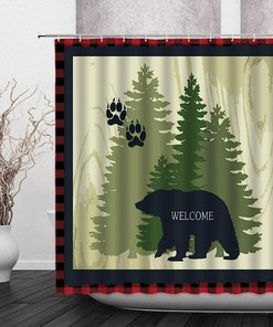Black Bear Shower Curtain, Wildlife Animal and Rustic Forest Design for Bathroom Decor