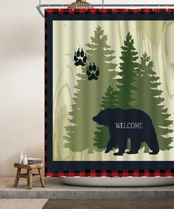Black Bear Shower Curtain, Wildlife Animal and Rustic Forest Design for Bathroom Decor