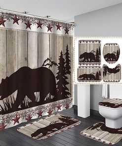 Black Bear and Berries Vintage Bathroom Shower Curtain, Rustic Farmhouse Decor