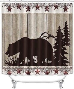 Black Bear and Berries Vintage Bathroom Shower Curtain, Rustic Farmhouse Decor