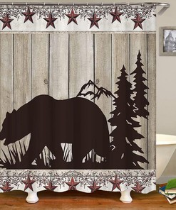 Black Bear and Berries Vintage Bathroom Shower Curtain, Rustic Farmhouse Decor