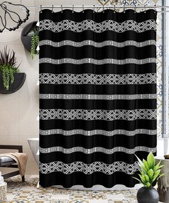 Black Boho Shower Curtain for Modern Bathroom Decor