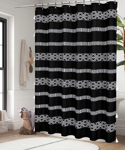Black Boho Shower Curtain for Modern Bathroom Decor
