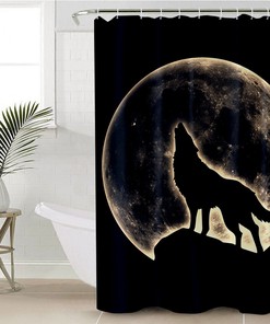 Black Boy Wolf Roar Night Shower Curtain with Animal Print for Teen and Kids Bathroom 