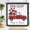 Black Buffalo Plaid Red Heart Truck Valentine's Day Shower Curtain for Romantic Bathroom Decor