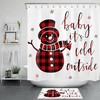 Black Buffalo Plaid Snowman Snowflake Shower Curtain for Winter Bathroom Decor 