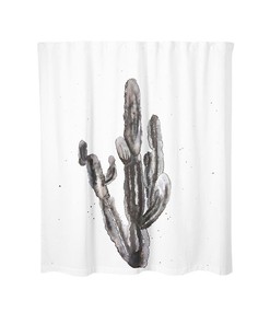Black Cacti Watercolor Painting Print Shower Curtain for Bathroom Decor