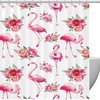 Black Cat Pink Flamingo Heart Fabric Shower Curtain for Bathroom Decor