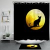 Black Cat Shadow And Golden Full Moon Halloween Shower Curtain - Classic Halloween Theme